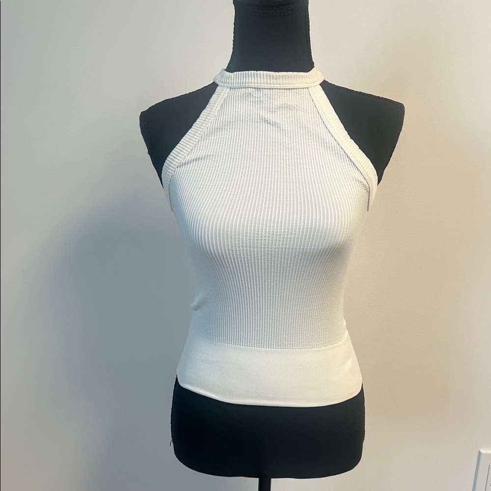 Free People Intimately Ribbed High Neck Tank White XS/S Fitted Stretch Top